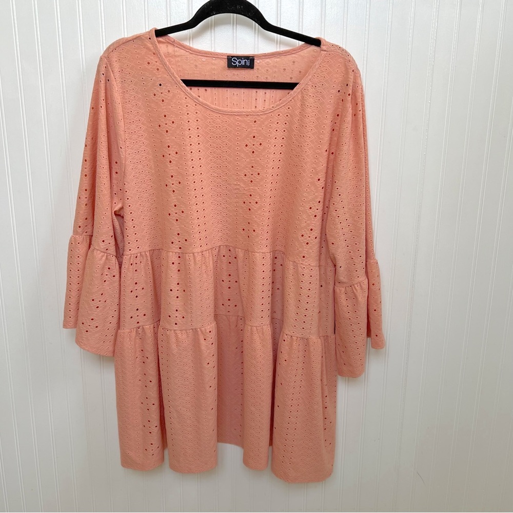Spin USA Light Coral Pink Eyelet Bell Sleeve Tunic or Mini Dress Plus Size 3X